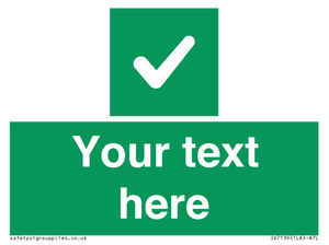 Custom green background, green square with tick sign